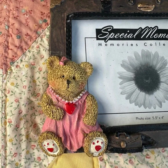 Special Moments Teddy Bear Suitcase Photo Frame 4x5.5 Resin Travel Theme Hearts - Picture 2 of 3